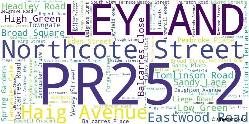 A word cloud for the PR25 2 postcode